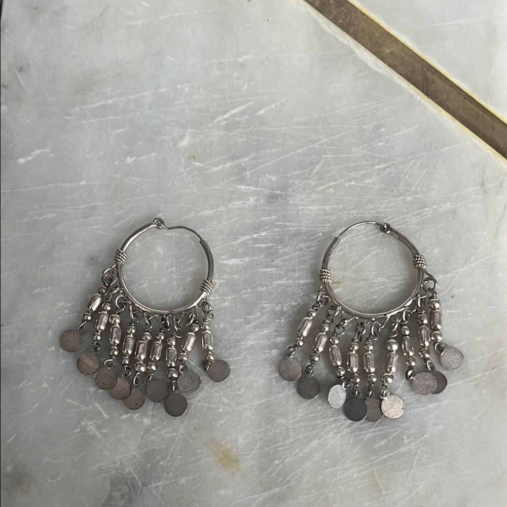 Elegant Silver Hoop Earrings with Dangle Charms